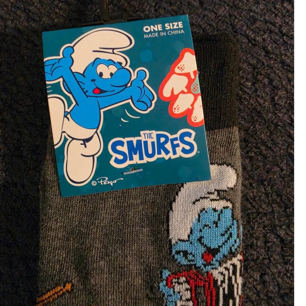 Smurfs Socks One Size Adult Crew Socks Novelty Cartoon‎ Socks NWT